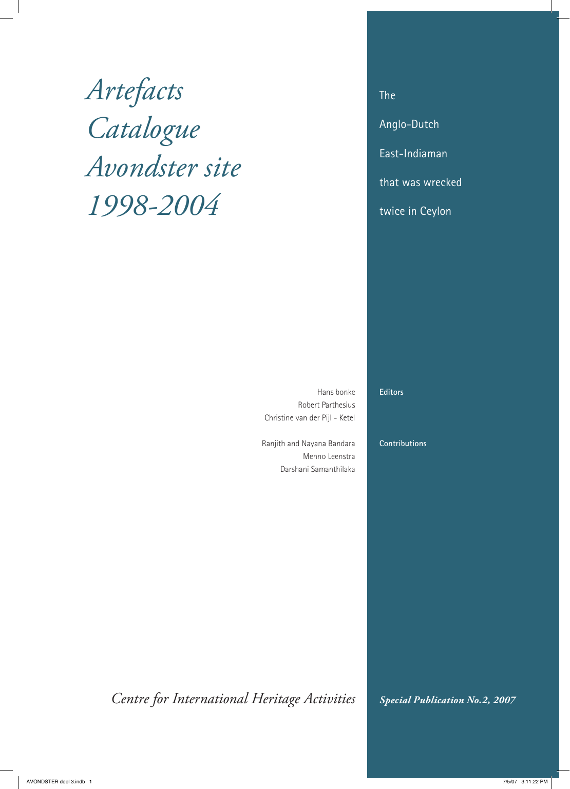 Cover of the Avondster artefacts catalogue