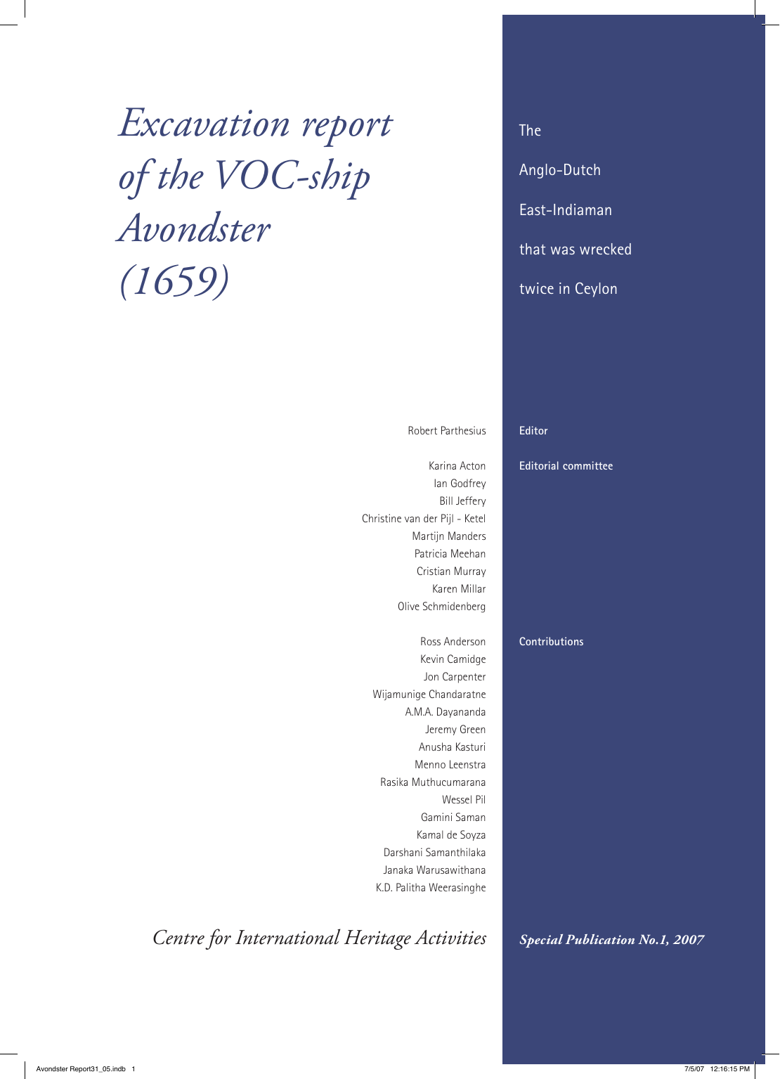 Cover of the Avondster excavation report